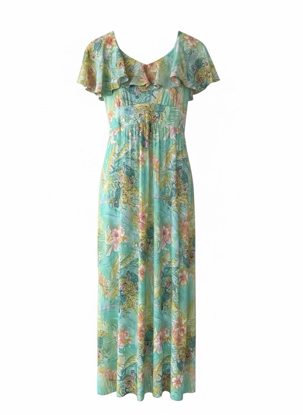 Vintage 70s Montgomery Ward Floral Maxi Dress Boho Pastel Green YKK Zipper
